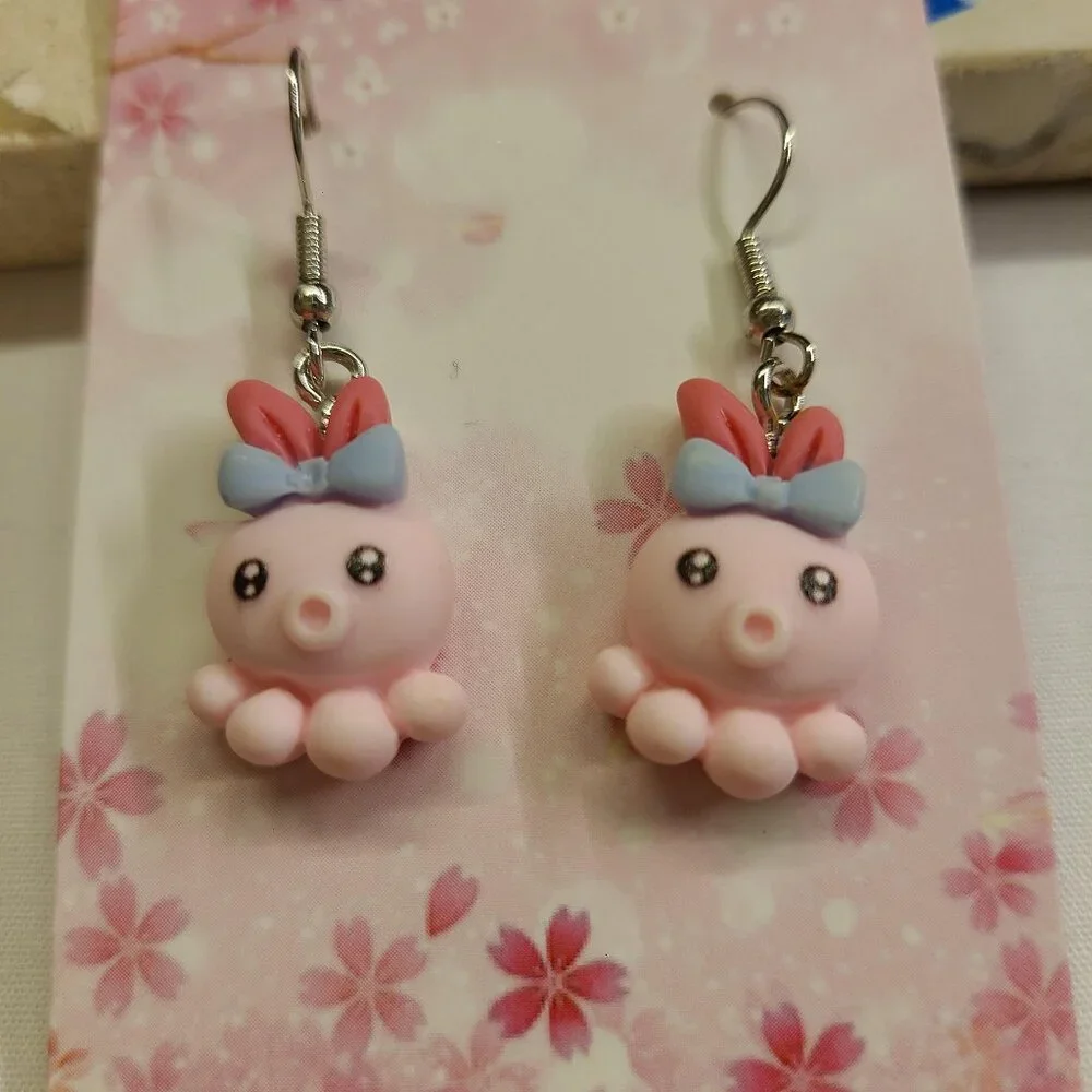 KAWAII PINK BOWTIE OCTOPUS EARRINGS